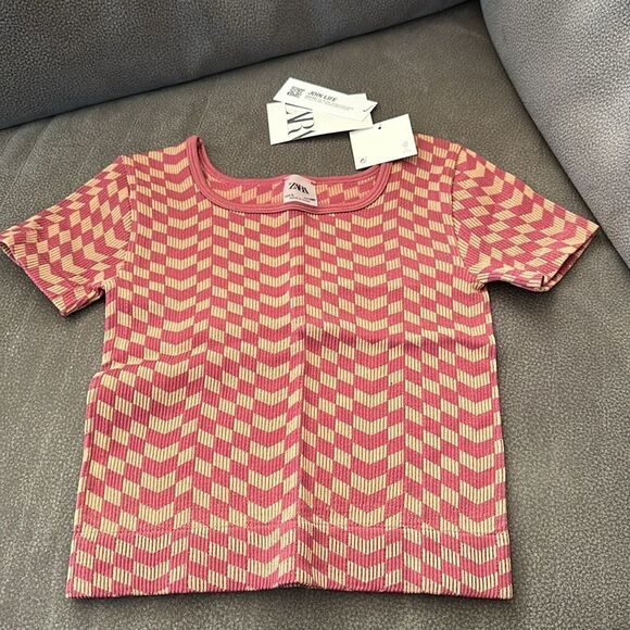 ZARA Kids | Pink | RIBBED CHECK SEAMLESS TOP - Picture 7 of 7